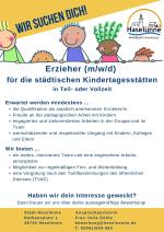 Erzieher (m/w/d) für die städtischen Kindertagesstätten in Teil- oder Vollzeit